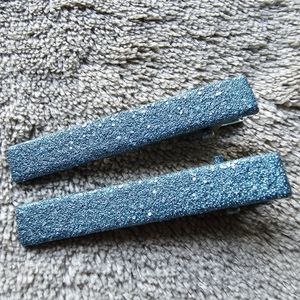 2 Hair Clips Blue Glitter Sparkly Accessories Barrettes Hand Painted Indie